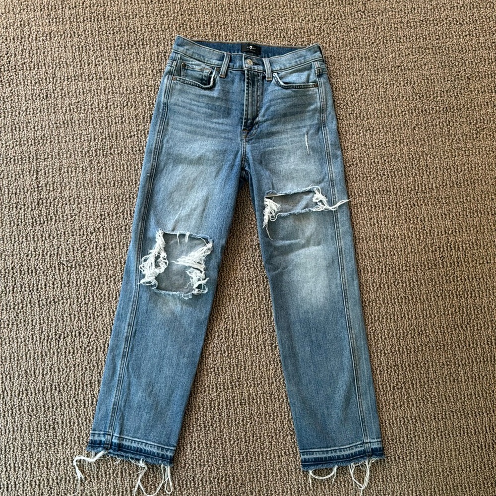 7 for all mankind ripped high-waist cropped jeans size 27